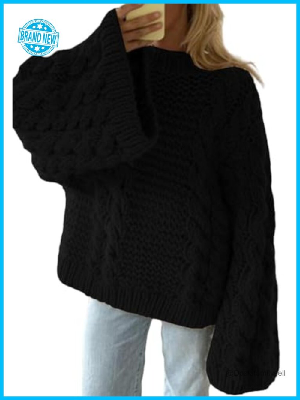 Women's Oversized Cable Knit Sweater Long Sleeve Chunky Pullover